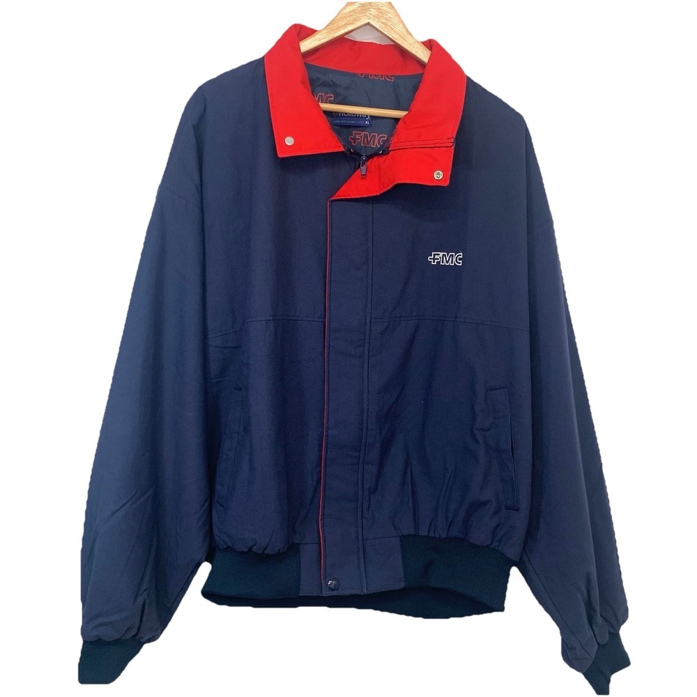 Vintage Holloway Bomber‎ Jacket Men XL Logo FMC Navy Blue Full Zip Cotton USA